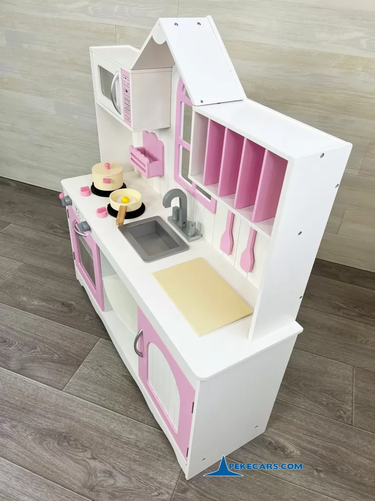 cocina de juguete de madera blanco rosa