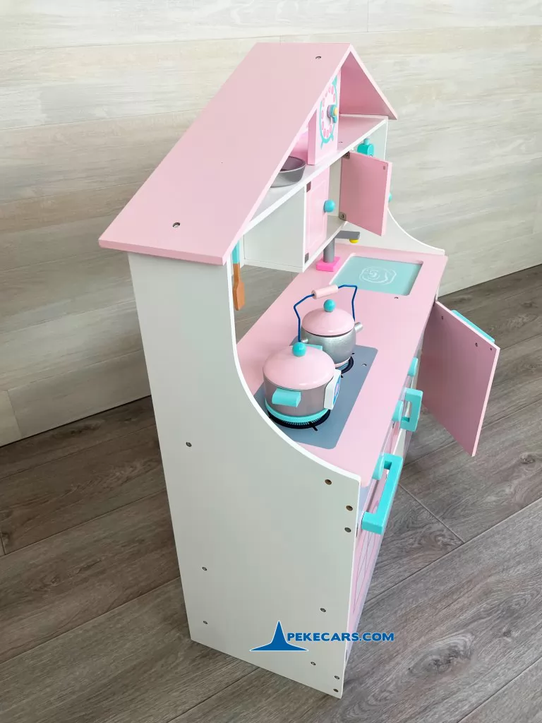 cocina de juguete grande rosa pastel accesorio lateral puertas abiertas