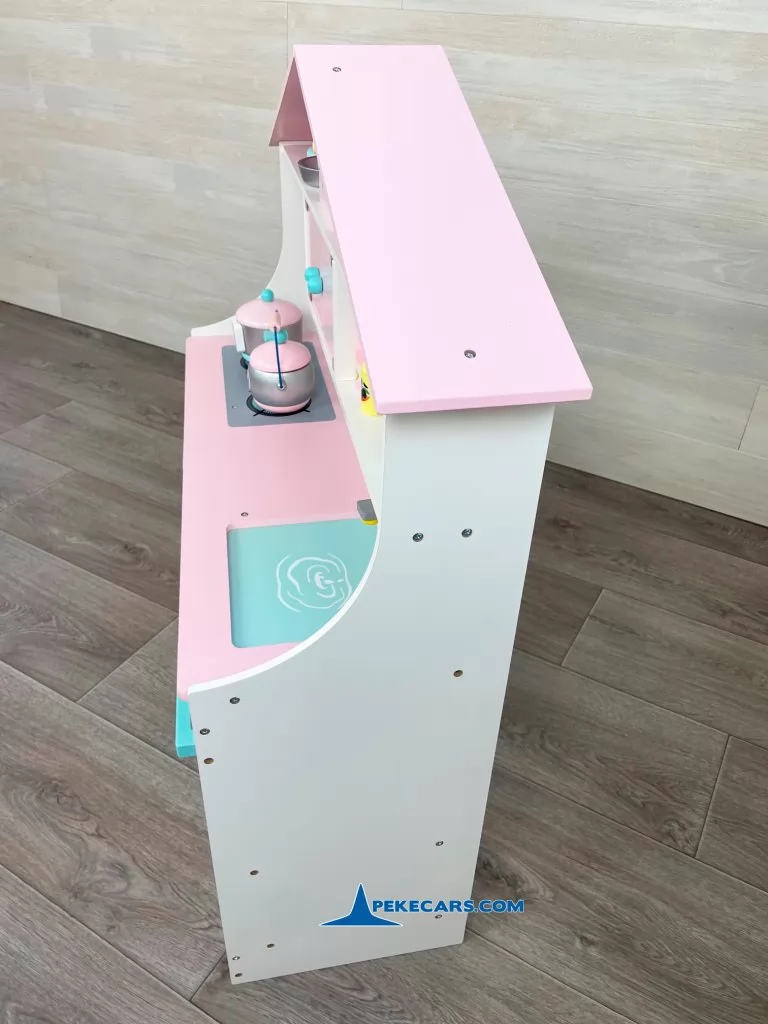 cocina de juguete de madera rosa pastel accesorio vista izquierda