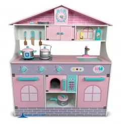 Cocina de Madera Rosa Pastel con Accesorios