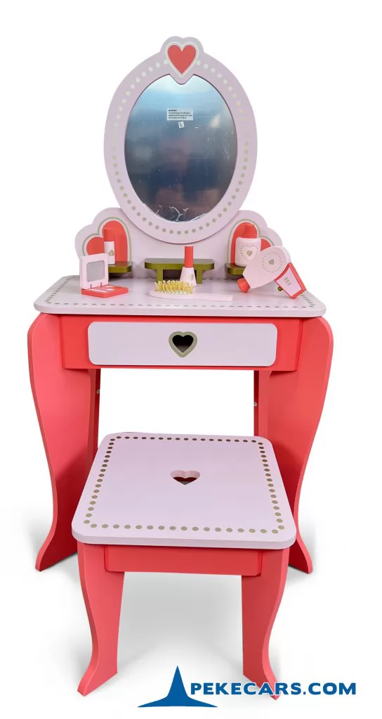 Mesa Tocador Infantil de Color Rosa con 5 Accesorios