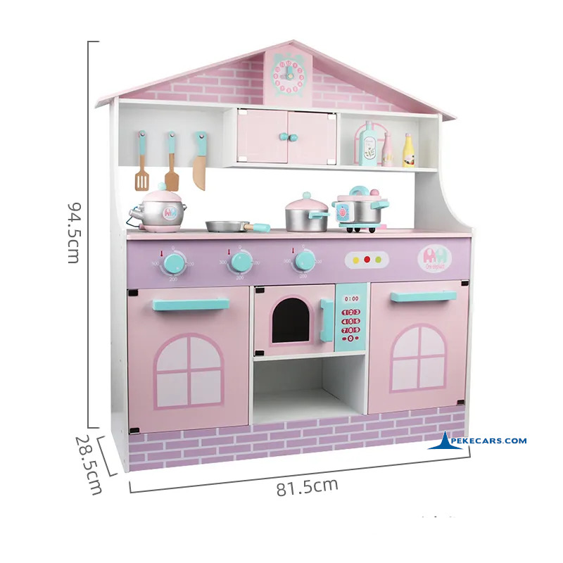 Cocina de Madera Rosa Pastel con Accesorios