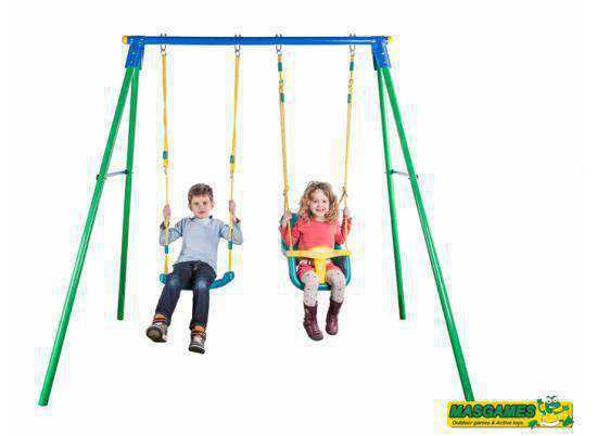COLUMPIO DOBLE METAL MASGAMES CON ASIENTO BEBE