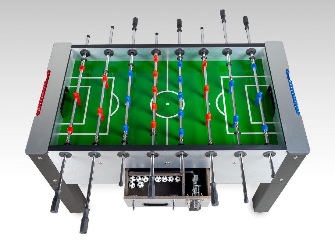 Futbolín con Monedero - vista lateral cajon abierto