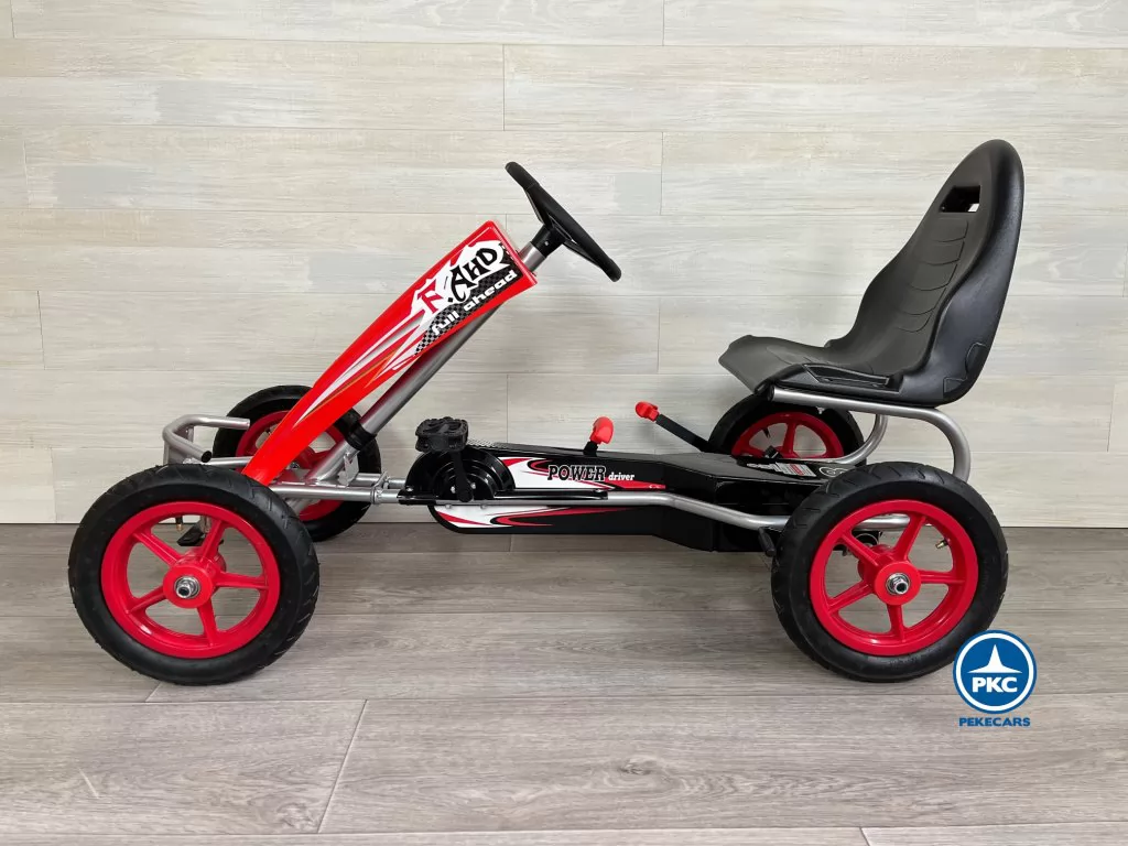 Kart a pedales deportivo rojo lateral