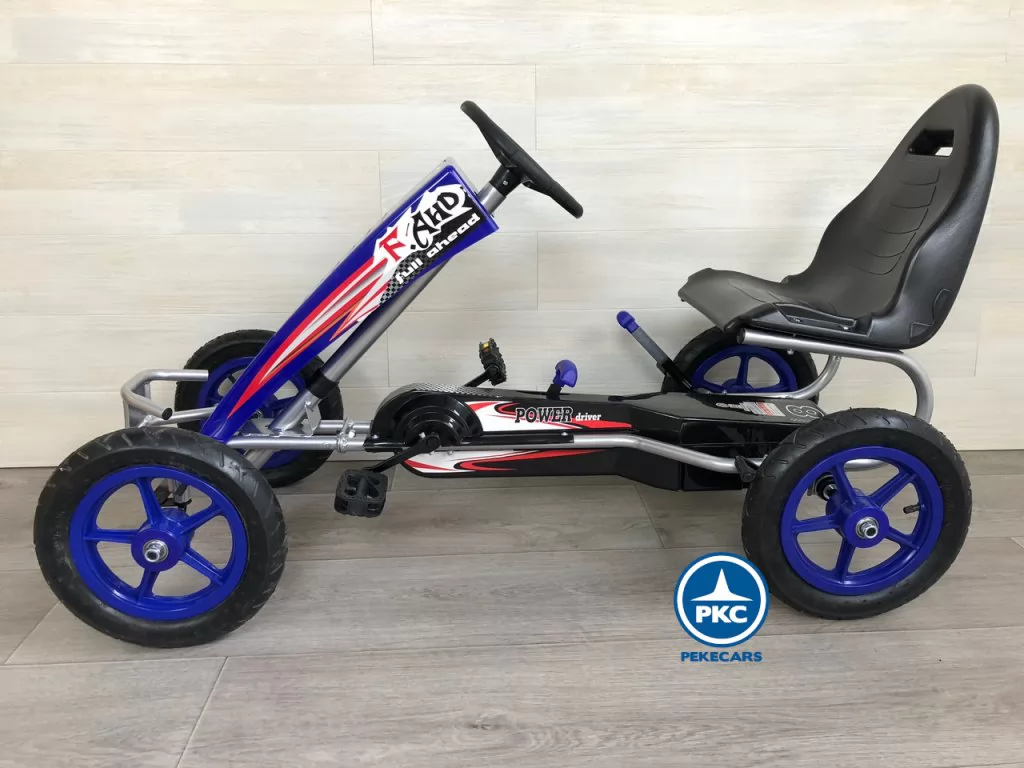 Kart a pedales deportivo azul lateral