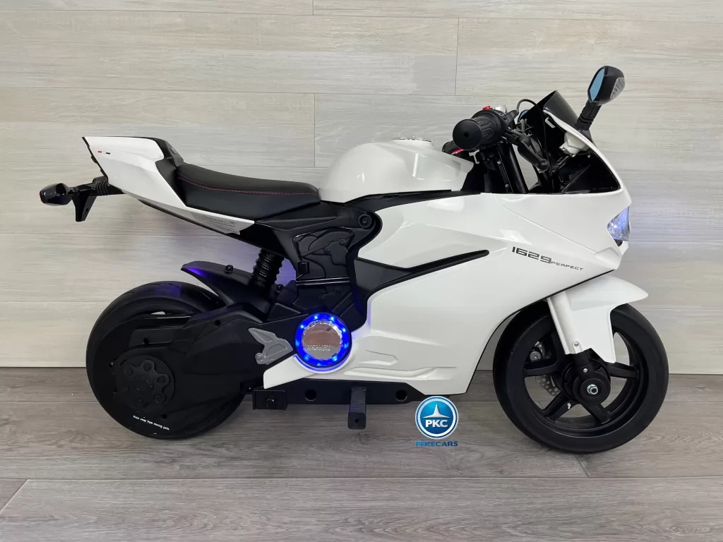 Moto de carreras estilo Ducati 24V Blanca de lado