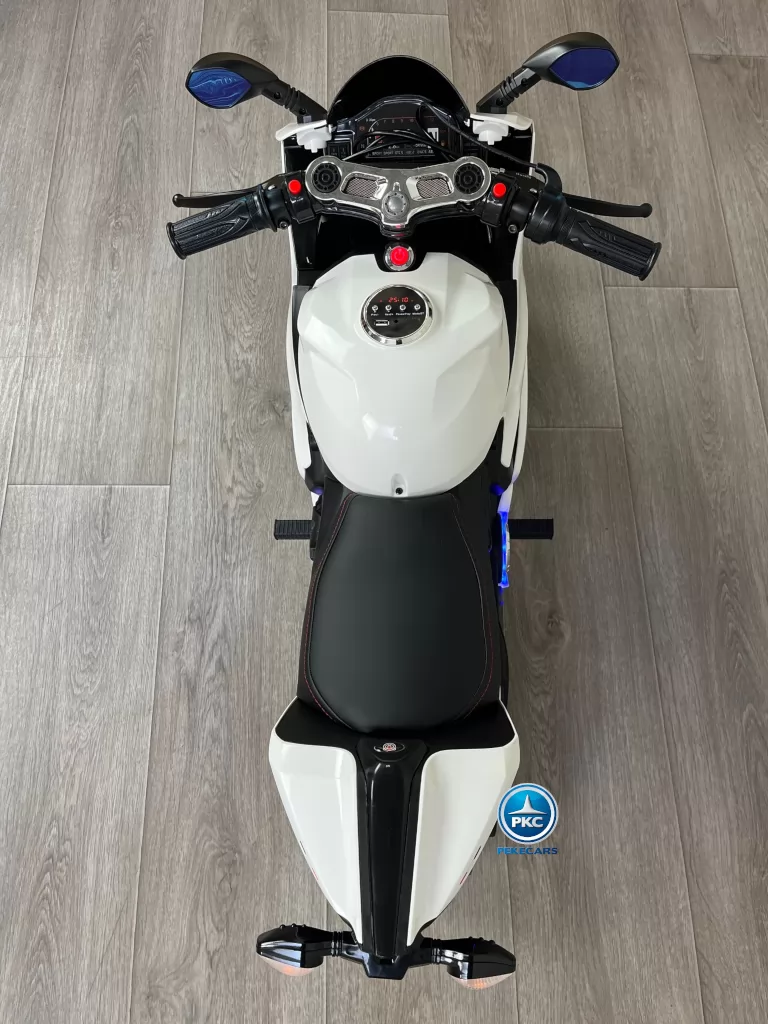 Moto de carreras estilo Ducati 24V Blanca desde arriba