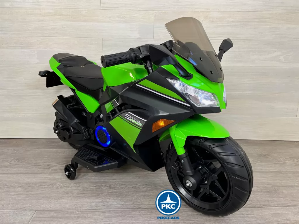Moto para niños de carreras verde special edition perspectiva