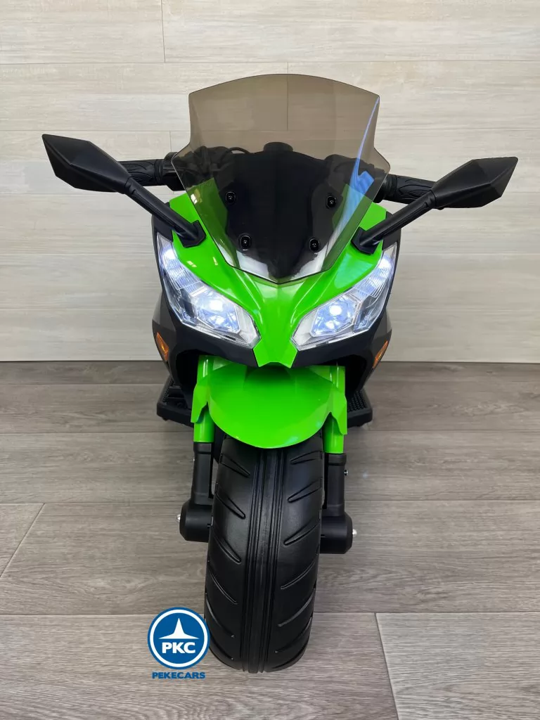 Moto de batería de carreras verde special edition frontal