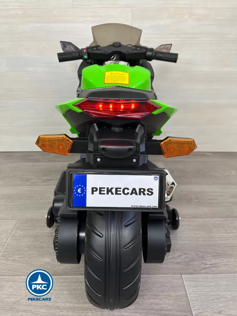 Moto de carreras verde special edition parte trasera