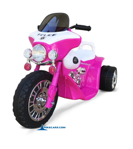 Trimoto electrica para niños de policia 6V Rosa vista principal
