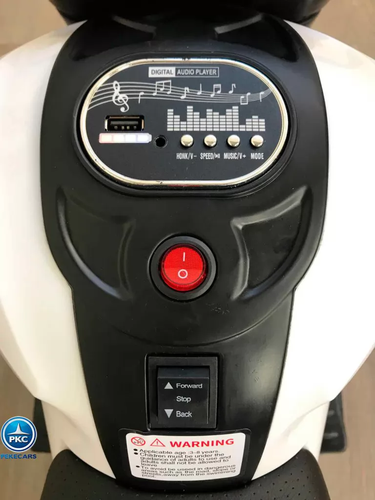 Moto de cross Máxima 12v Blanca vista cuadro de mando