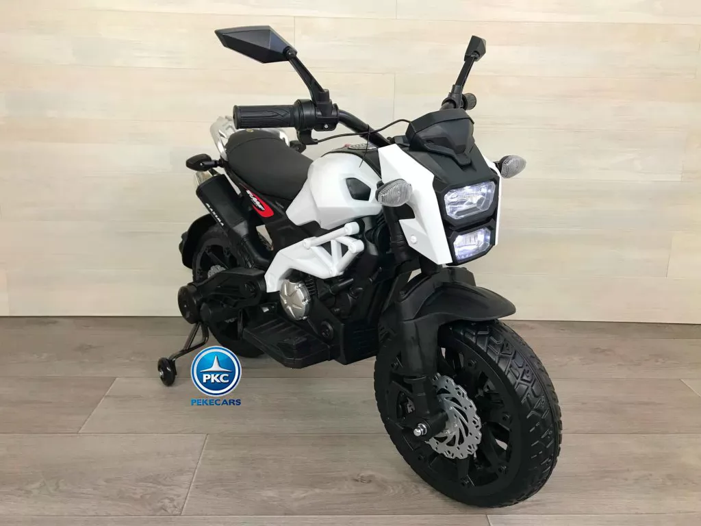 Moto de cross Máxima 12v Blanca vista de lado