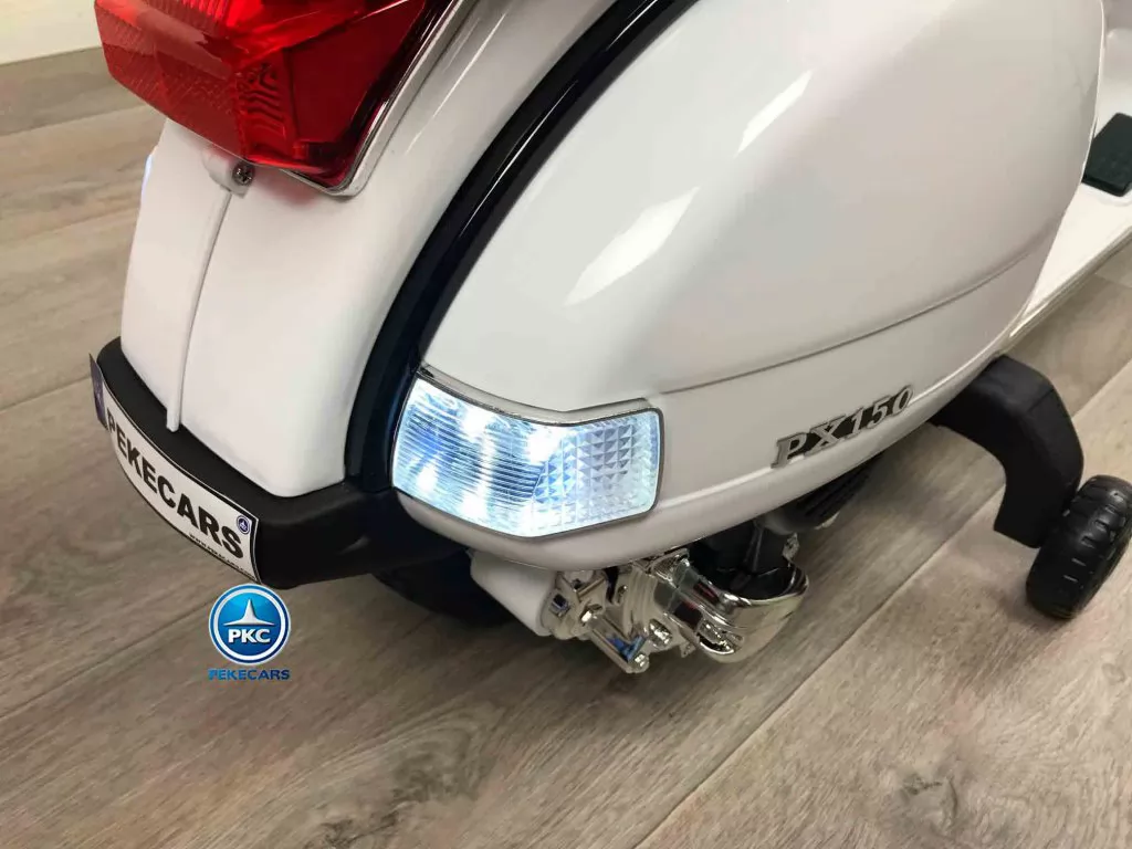 Moto electrica para niños Vespa Clasica Piaggio 12V Blanca vista faro trasero