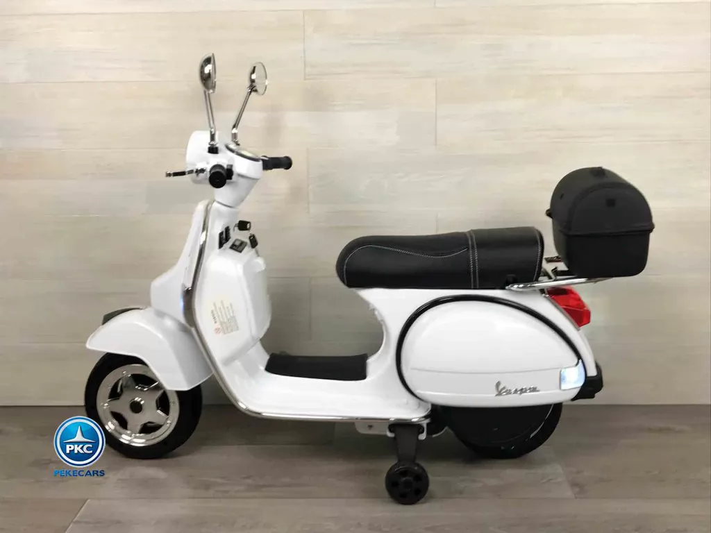Moto electrica para niños Vespa Clasica Piaggio 12V Blanca vista lateral