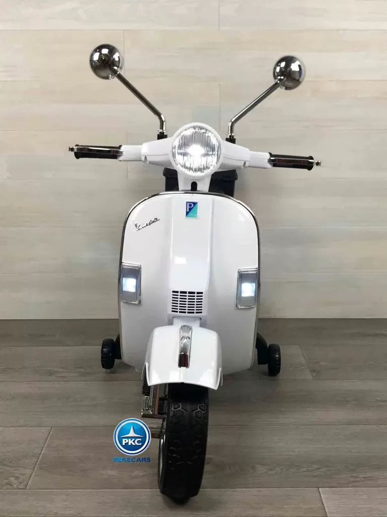 Moto electrica para niños Vespa Clasica Piaggio 12V Blanca vista frontal