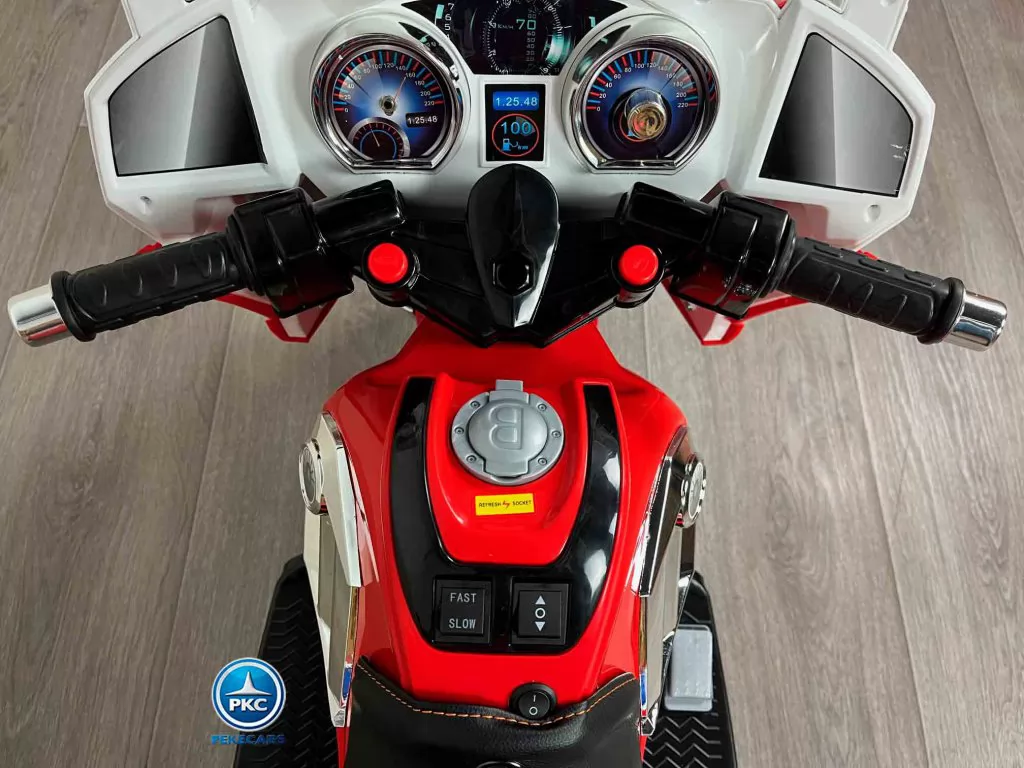 Moto electrica infantil de policia 12V Roja vista manillar