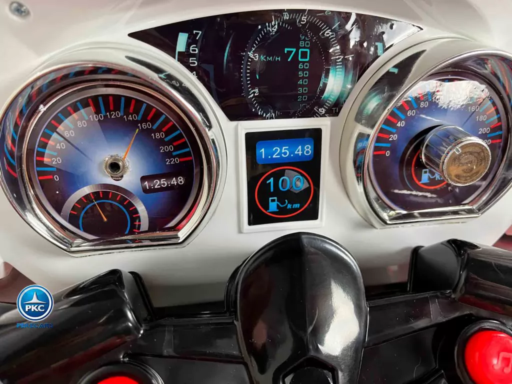 Moto electrica infantil de policia 12V Roja vista cuadro de mando