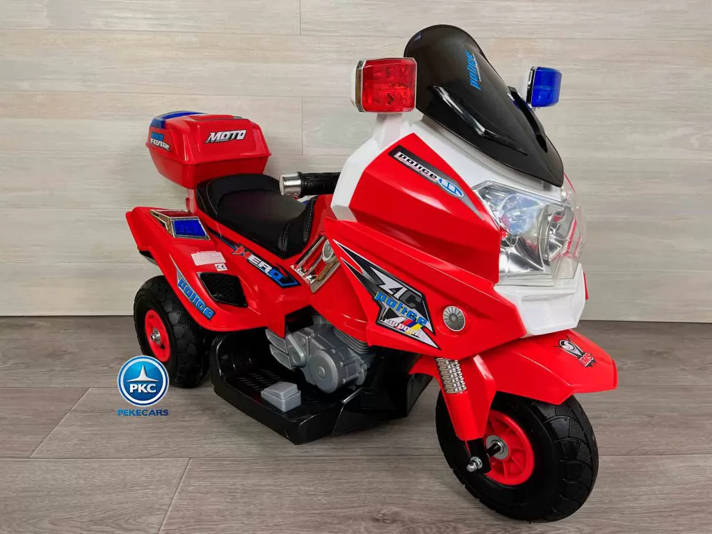 Moto electrica infantil de policia 12V Roja vista de lado