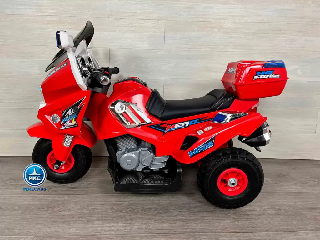 Moto electrica infantil de policia 12V Roja vista lateral
