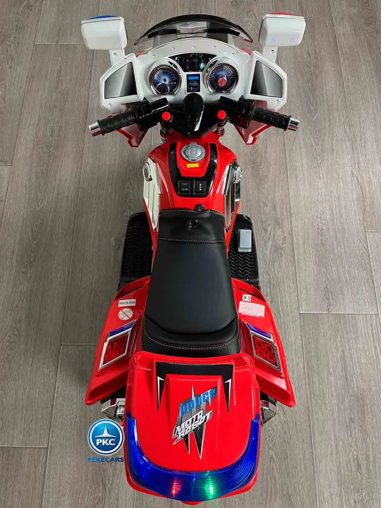 Moto electrica infantil de policia 12V Roja vista desde arriba