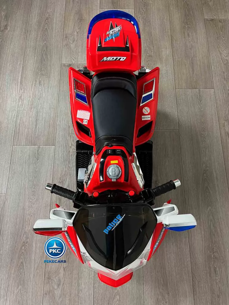 Moto electrica infantil de policia 12V Roja vista desde arriba