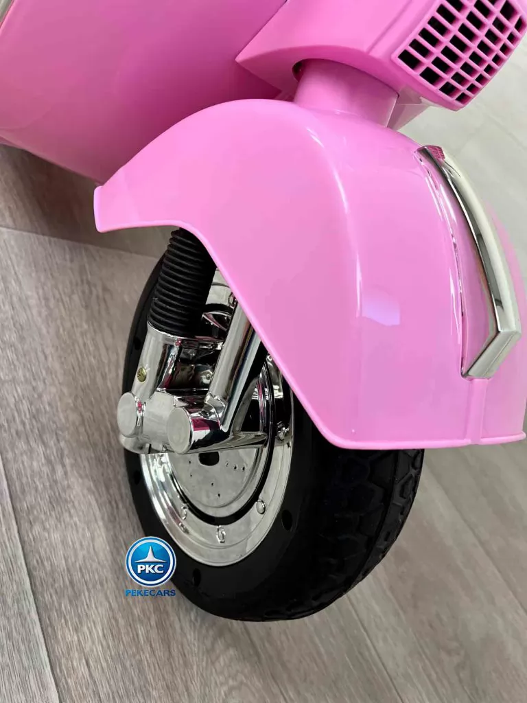 Moto electrica para niños Vespa Clasica Piaggio 12V Negra vista rueda delantera