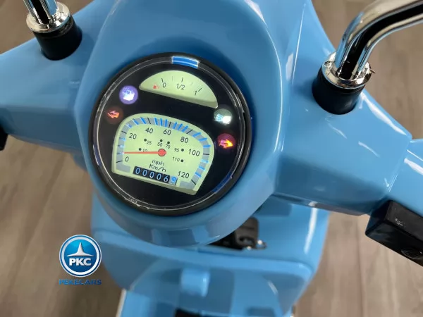 Moto electrica para niños Vespa Clasica Piaggio 12V Azul vista manillar