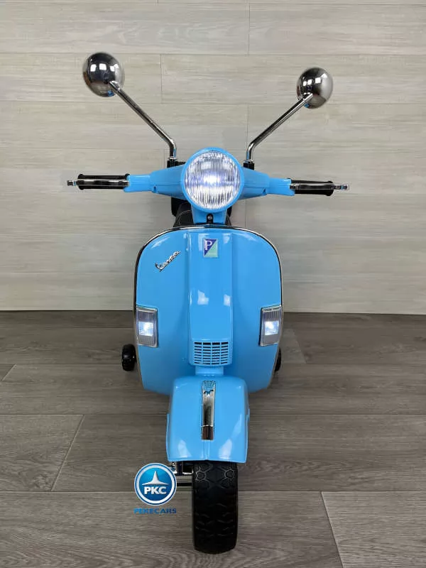 Moto electrica para niños Vespa Clasica Piaggio 12V Azul vista de frente
