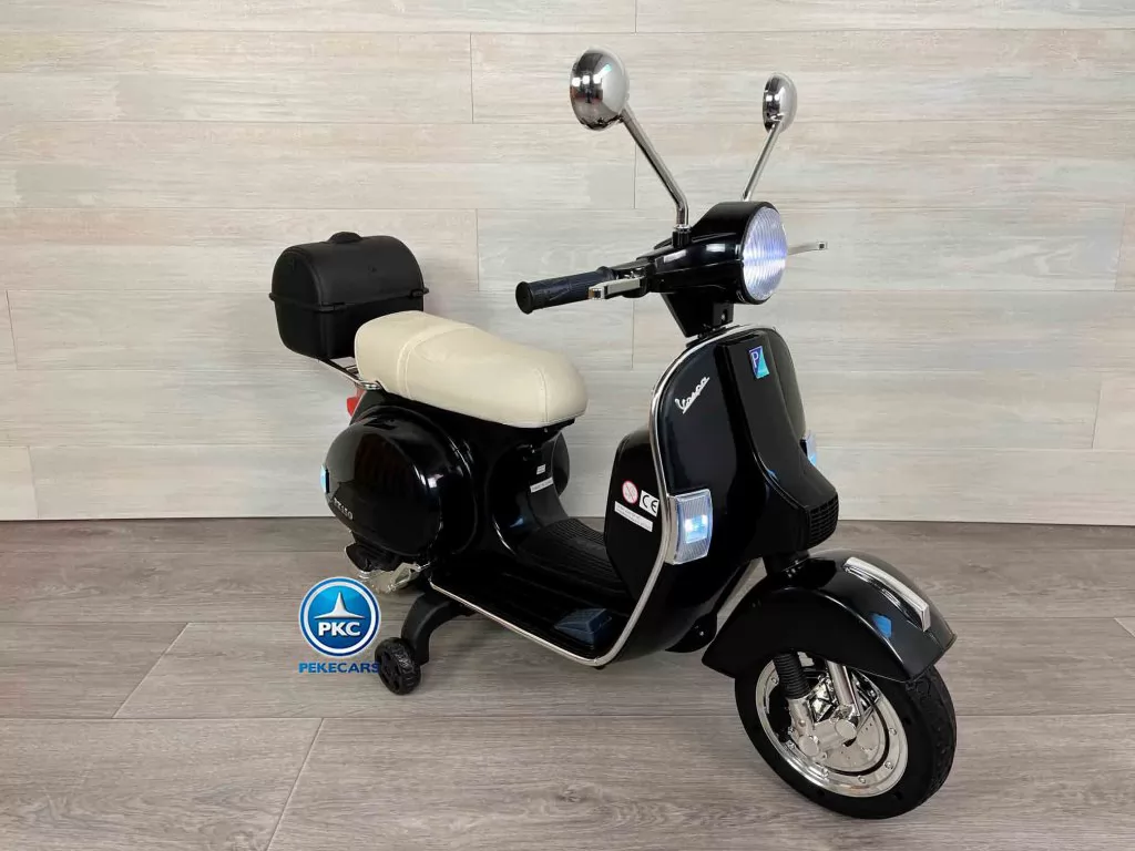 Moto electrica para niños Vespa Clasica Piaggio 12V Negra vista de lado