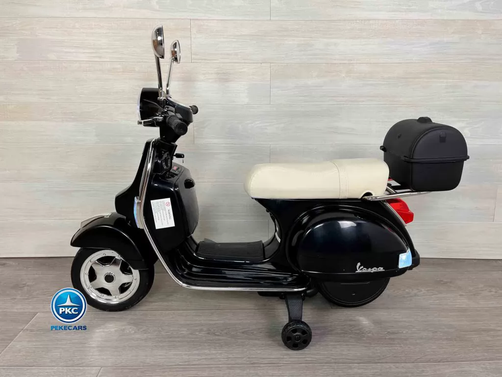 Moto electrica para niños Vespa Clasica Piaggio 12V Negra vista lateral