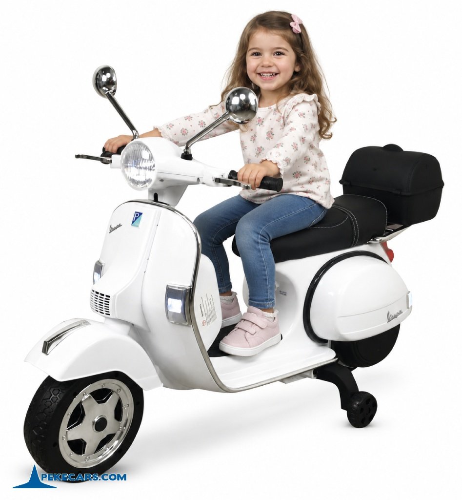 Moto electrica para niños Vespa Clasica Piaggio 12V Blanca vista principal