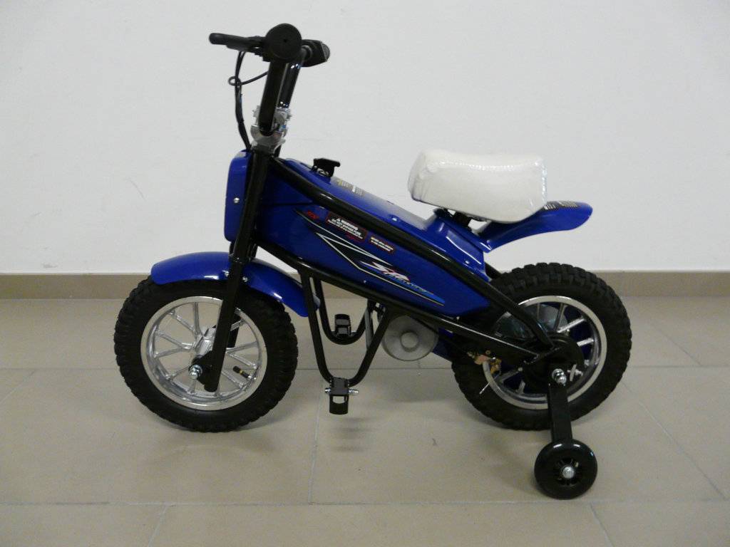 Moto electrica infantil Pekecars 24V 200W Azul con ruedines puestos