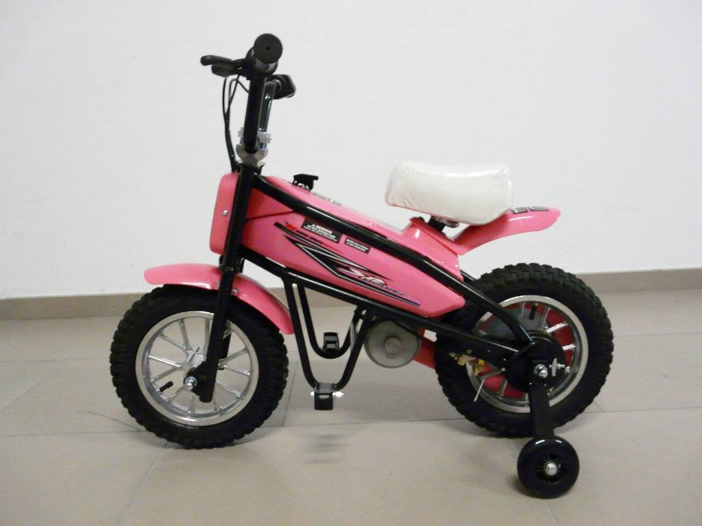 Moto electrica infantil Pekecars 24V 200W Rosa con ruedines lateral