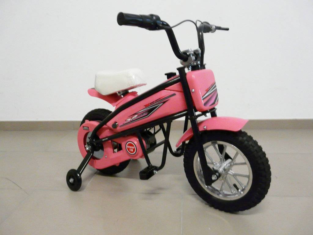 Moto electrica infantil Pekecars 24V 200W Rosa con ruedines