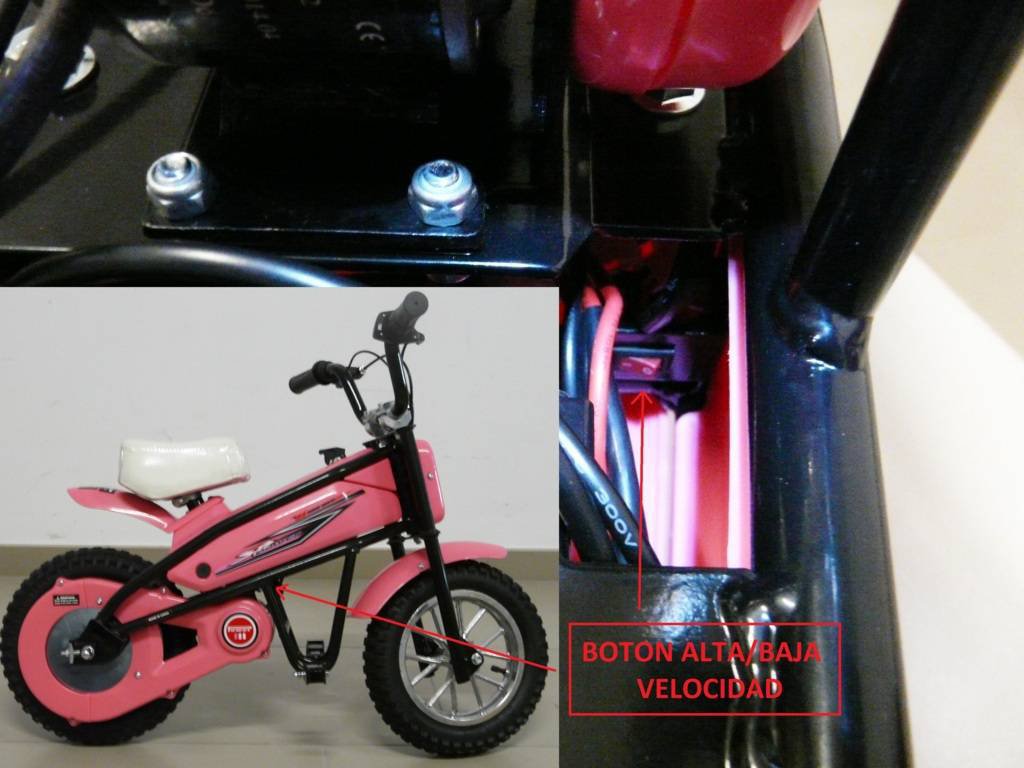 Moto electrica infantil Pekecars 24V 200W Rosa con limitador de velocidad