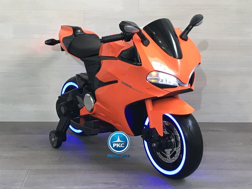 Moto electrica para niños Ducati Panigale Style Naranja con luces en las ruedas