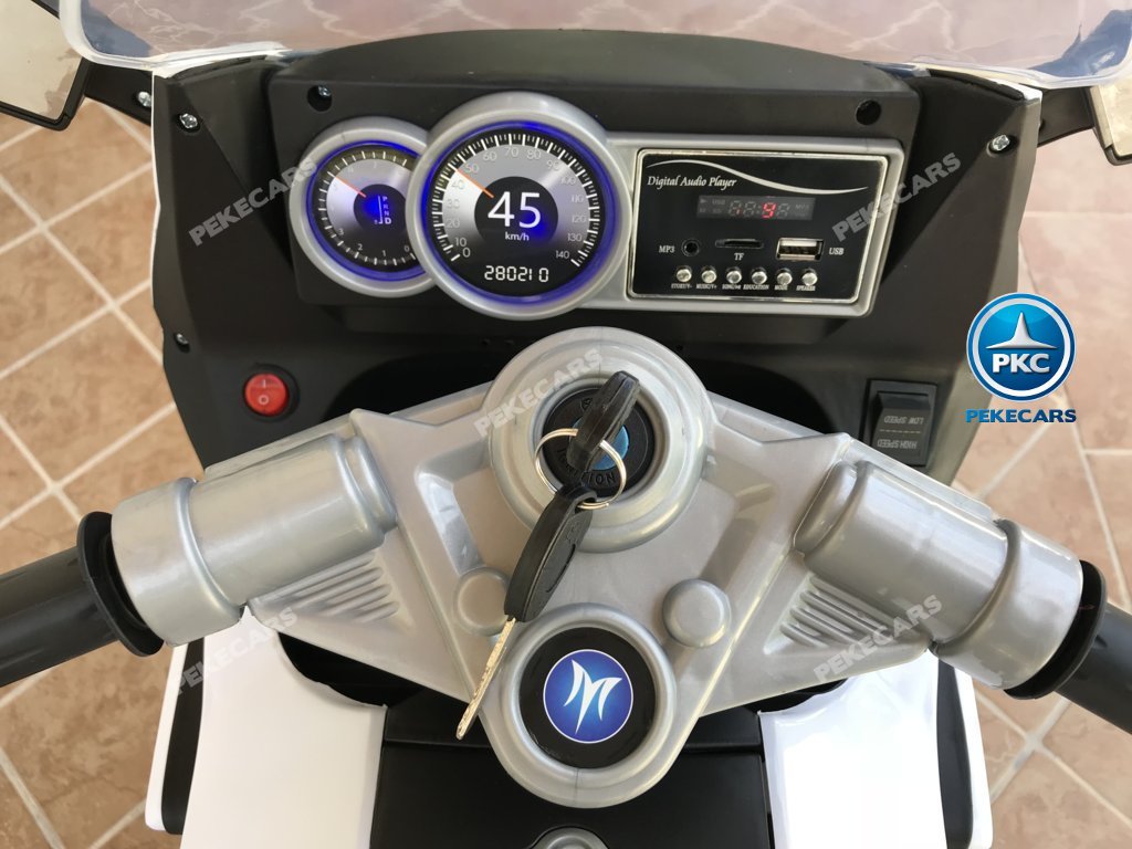 Moto electrica para niños BMW Style C 650 GT 12V Blanca con llave de arranque