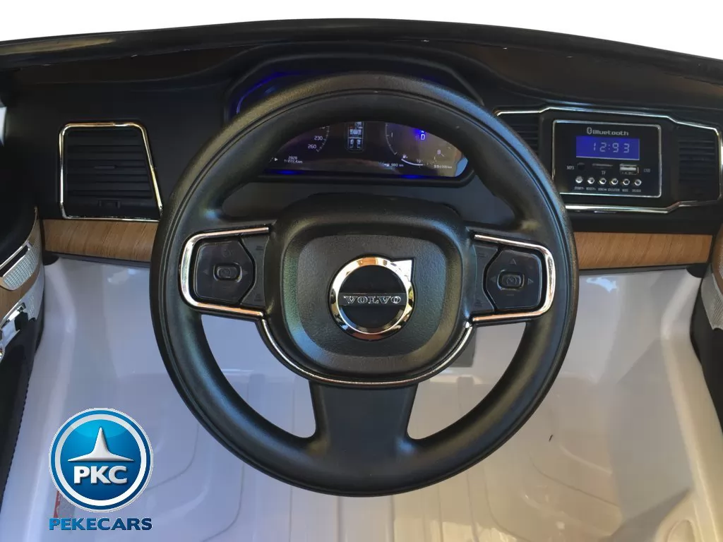 Coche electrico para niños Volvo XC90 Blanco volante con musica y claxon