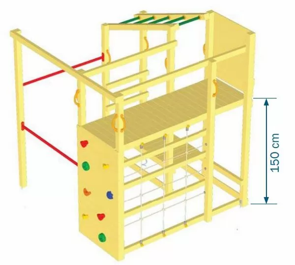 Parque infantil Crossfit con tobogan y columpio individual - vista plano altura
