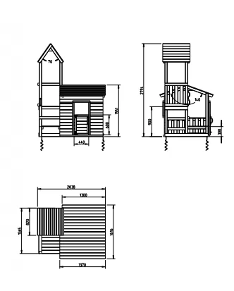 Parque infantil Lookout M con columpio individual - vista grafico medidas