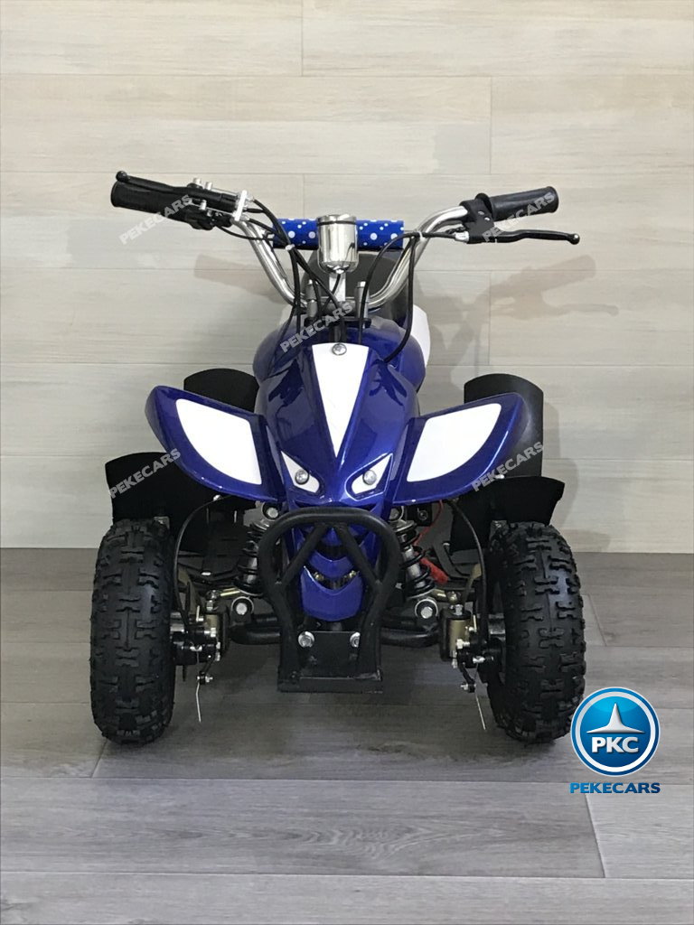 Quad eléctrico para niños mini atv 36V azul y blanco vista frontal