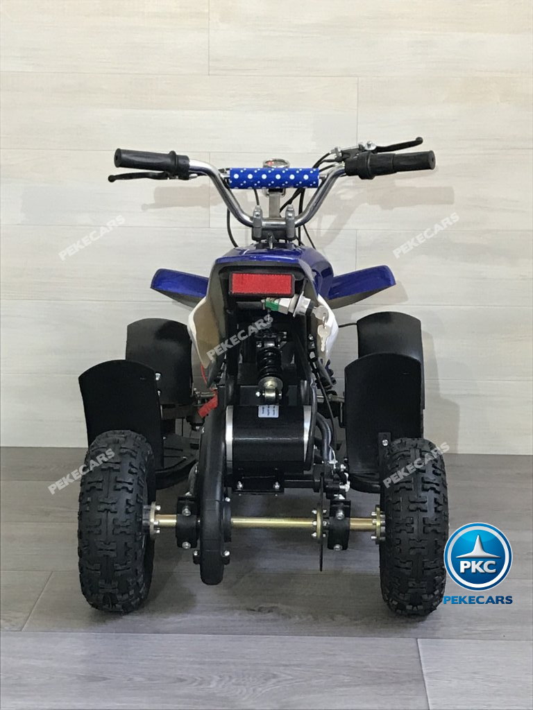 Quad eléctrico para niños mini atv 36V azul y blanco vista trasera