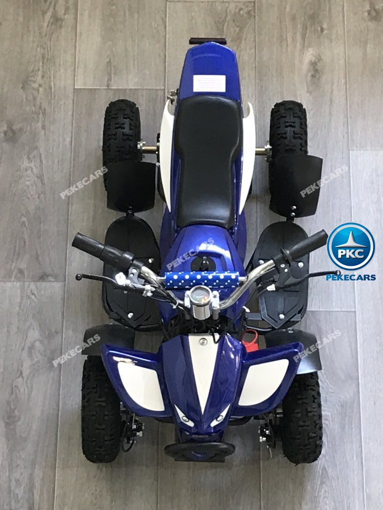 Quad eléctrico para niños mini atv 36V azul y blanco visto desde arriba