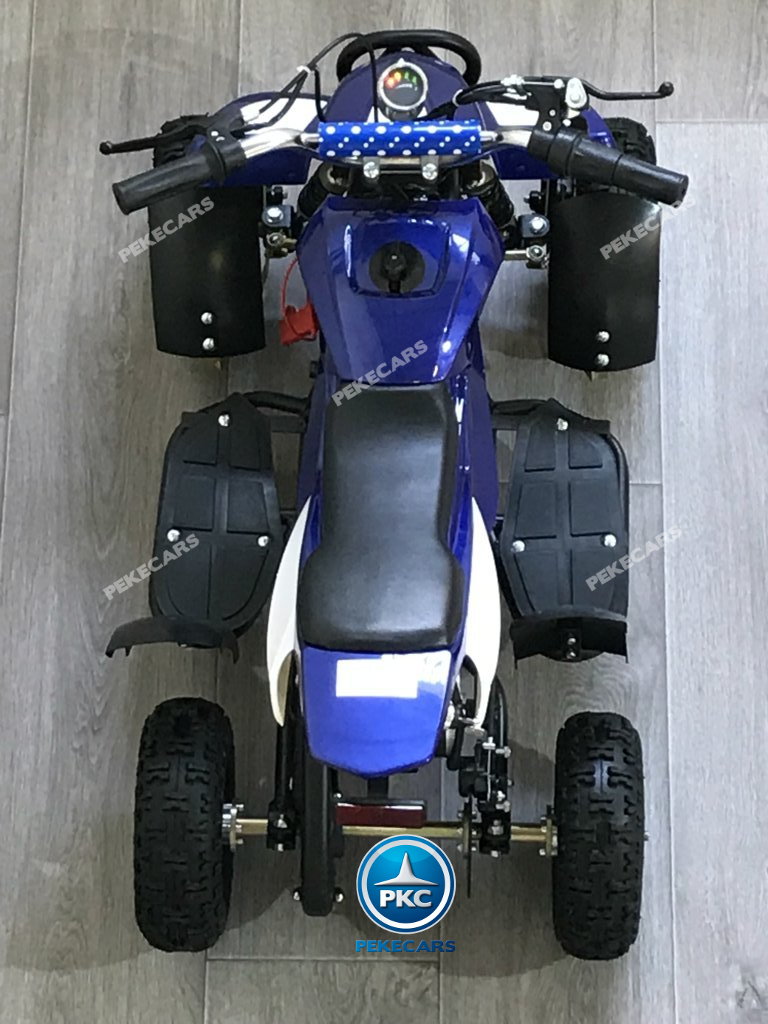 Quad eléctrico para niños mini atv 36V azul y blanco con asiento en piel