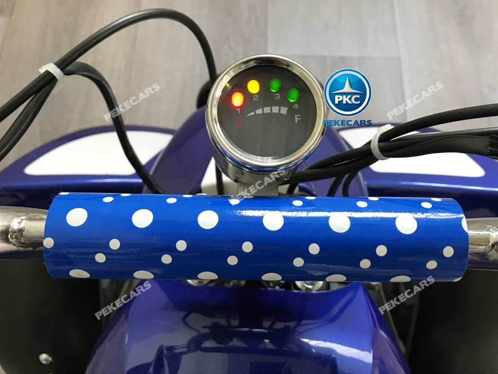 Quad eléctrico para niños mini atv 36V azul y blanco voltimetro digital