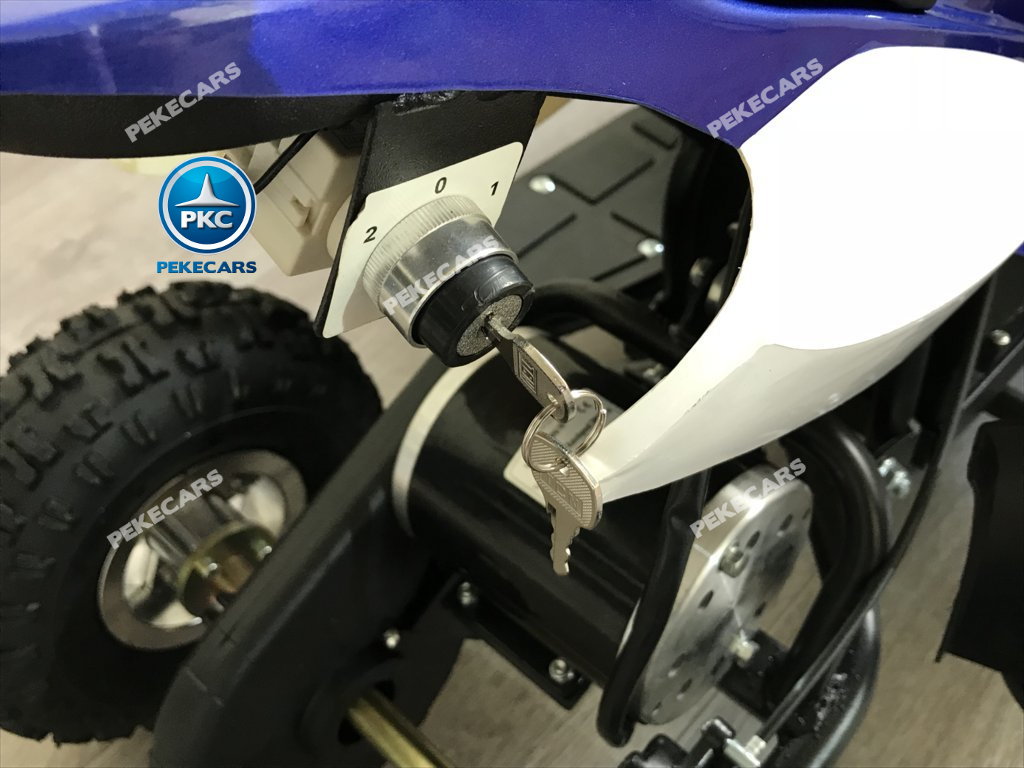 Quad eléctrico para niños mini atv 36V azul y blanco llave limitador de velocidad