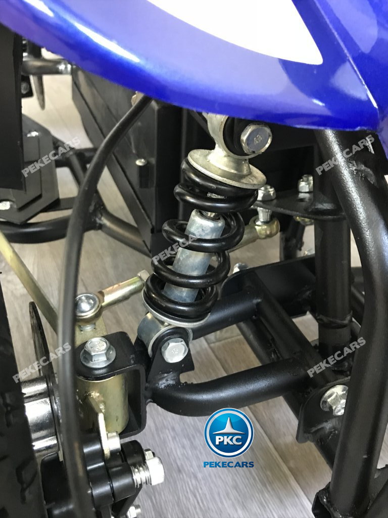 Quad eléctrico para niños mini atv 36V azul y blanco amortiguacion frontal