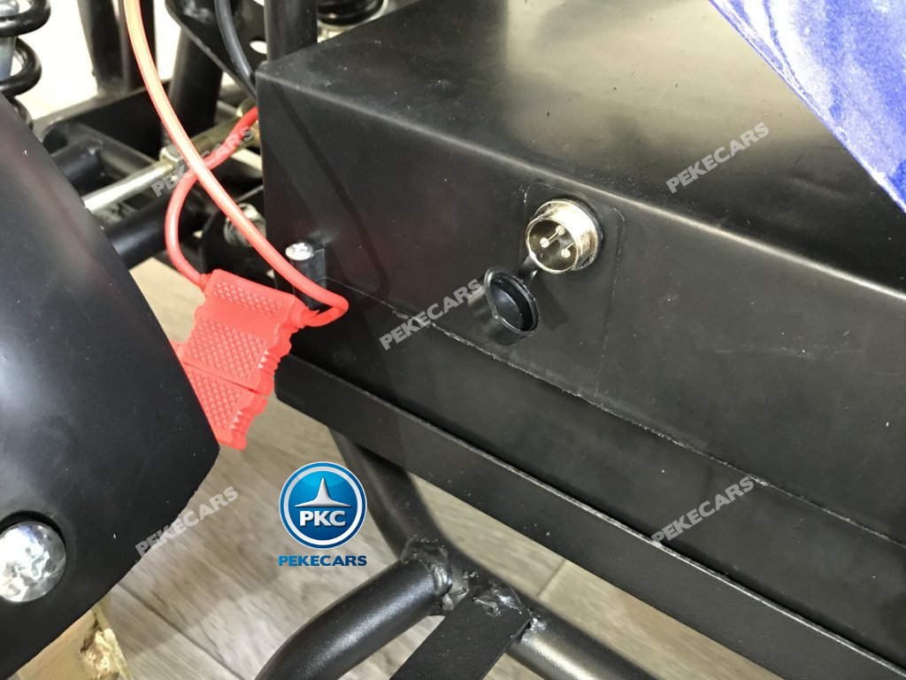 Quad eléctrico para niños mini atv 36V azul y blanco toma de carga